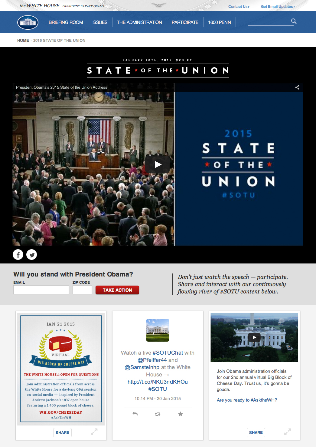 screenshot image of the 2015 State of the Union page